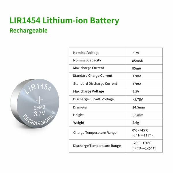 EEMB 4PACK LIR1454 充電式バッテリ 3.7 v リチウム イオン ボタン電池コイン電池イヤホン ウェアラブ｜beck-shop｜02