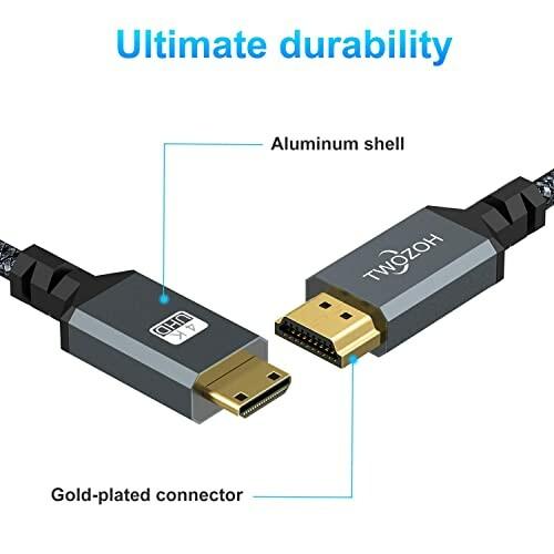 Twozoh Mini HDMI - HDMIケーブル 1M 2本入り ナイロン編組 HDMI→ミニHDMI対応 3D/4K@60Hz 18Gbps 2160P/1080P Nikon/C｜beck-shop｜02