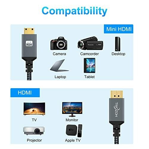 Twozoh Mini HDMI - HDMIケーブル 1M 2本入り ナイロン編組 HDMI→ミニHDMI対応 3D/4K@60Hz 18Gbps 2160P/1080P Nikon/C｜beck-shop｜03