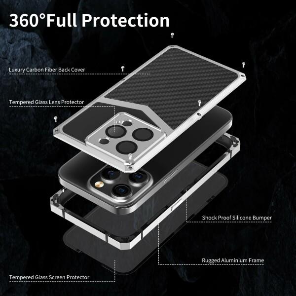 HUALIMEI iPhone 15 Pro Max ケース 耐衝撃 炭素繊維 + 頑丈金属 かっこいい アルミバンパー 二重構造 米｜beck-shop｜02