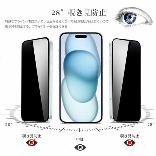 28°覗き見防止 iPhone 15 plus 強化ガラスフィルム 液晶画面 6.7インチ 指紋付着防止 気泡防止 滑らか｜beck-shop｜03