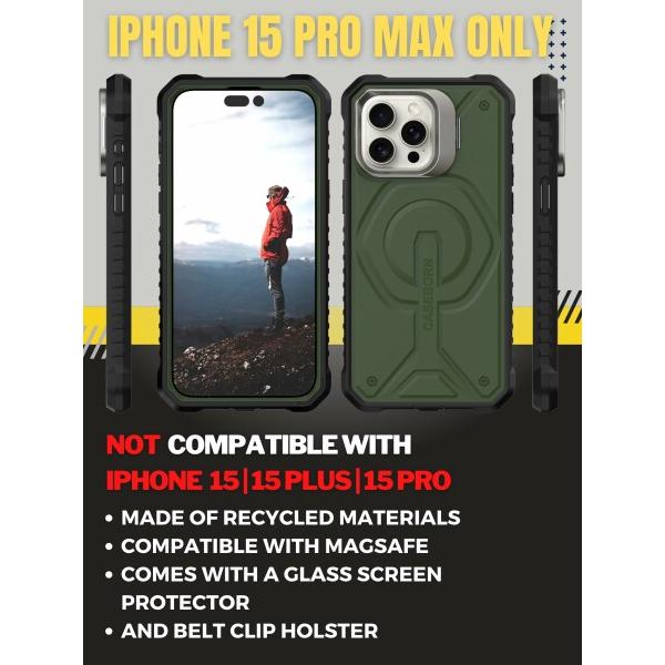 Caseborne iPhone 15 Pro Max 保護ケース - 5層構造、MagSafe互換、スリムでありながら頑丈な強化ガラスス｜beck-shop｜02