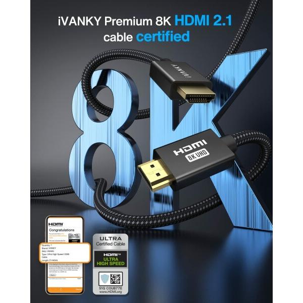 iVANKY hdmi 2.1 ケーブル 2m 8K HDMIケーブル 48Gbps 超高速 8K＠60Hz 4K＠120Hz eARC HDR HDCP 2.2 2.3に対応 PS5/PS4/A｜beck-shop｜02