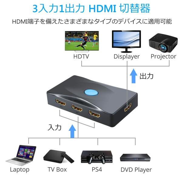 eSynic HDMI 切替器 3入力1出力 4K＠60Hz対応 HDMI2.0 HDCP2.2 リモコン付き HDMIケープル付属｜beck-shop｜03