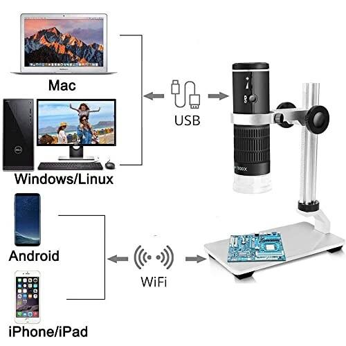 Jiusion WiFi USBデジタル顕微鏡50〜1000xワイヤレス拡大内視鏡8 LEDミニHDカメラ、スタンド付きポータ｜beck-shop｜06