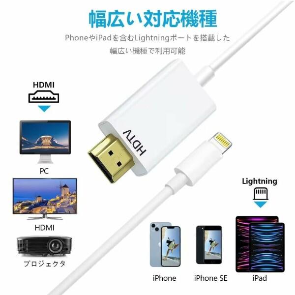 iPhone HDMI 変換ケーブル 1.5M ライトニング hdmi TV大画面 プラグアンドプレイ 1080P&60HZ 遅延なし iphone｜beck-shop｜02