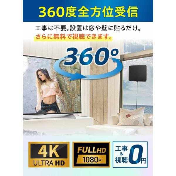 2023年強化モデル 室内 テレビアンテナ 4K HD 高性能 高感度 薄型 小型 軽量 説明書付 地デジ UHF VHF｜beck-shop｜03