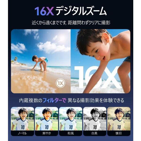 デジカメ AEKOMi 4K動画撮影 64MP画素 フリップ デジタルカメラ