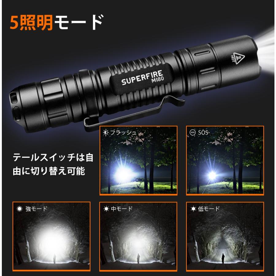 懐中電灯 小型 軽量59g 高輝度 LEDライト 電池式 防水 ズーム機能 5モード 明るい ハンディライト 地震 防災 キャンプ アウトドア用 |  | 04