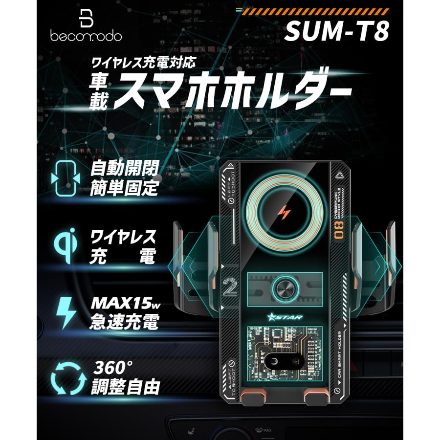スマホホルダー 15W ワイヤレス充電 自動開閉 Qi対応 急速充電 車載用