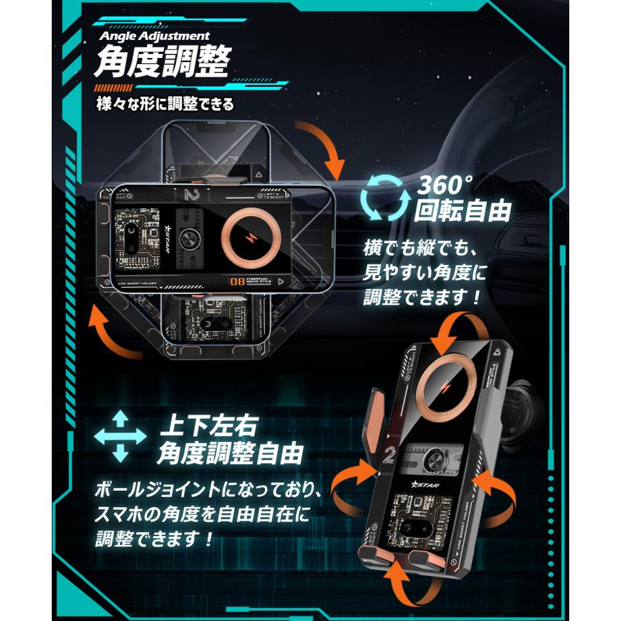 スマホホルダー 15W ワイヤレス充電 自動開閉 Qi対応 急速充電 車載用