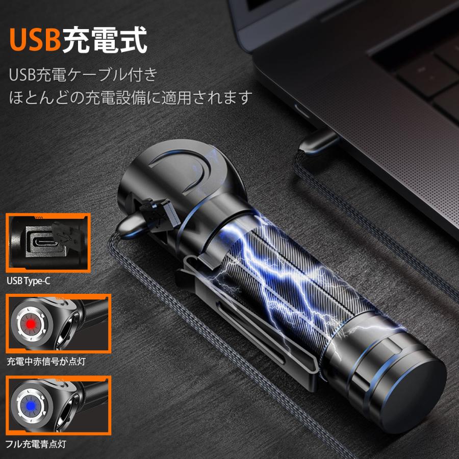 Type-C充電式LED懐中電灯TH04、磁石付き・90°調整可ヘッドランプ、18650電池対応、防水・高輝度・5モードで防災やアウトドアに最適 |  | 03