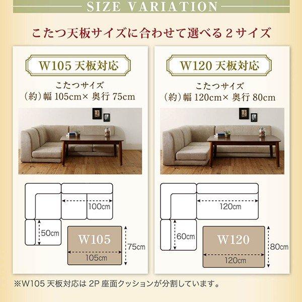 コタツ用ソファ 〔幅120cm天板対応サイズ〕 ソファ3点 〔1P+2P+コーナー〕 洗えるソファカバー｜bed-lukit｜06