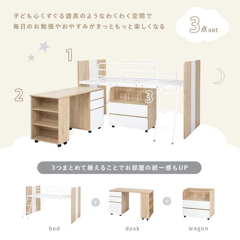 システムベッド 3点セット 〔幅102×奥行203×高さ119×床面高82cm〕 デスク ワゴン付き｜bed-lukit｜03