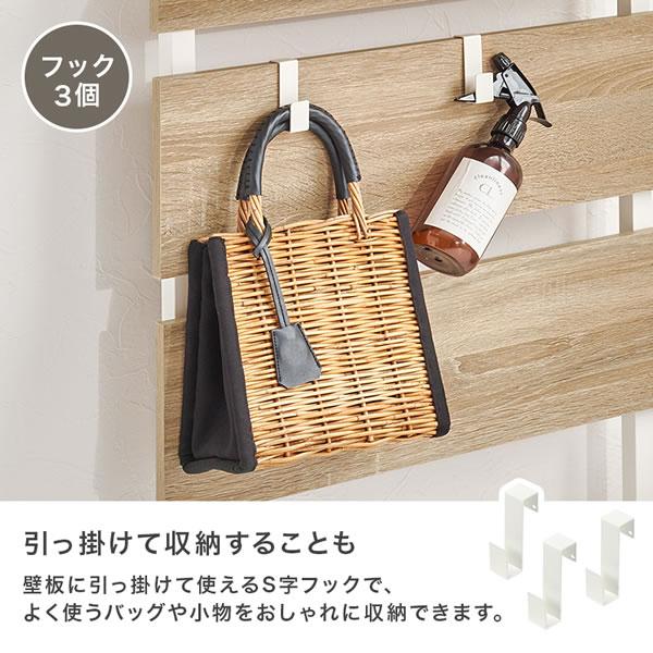 突っ張りミラー付きラック 幅60 壁面収納 メイク台 鏡付き フック付き