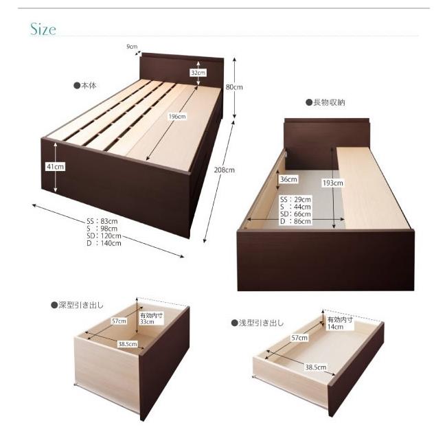 チェストベッド 耐荷重600kg 頑丈 日本製 BOX収納 浅型4杯 深型 長物