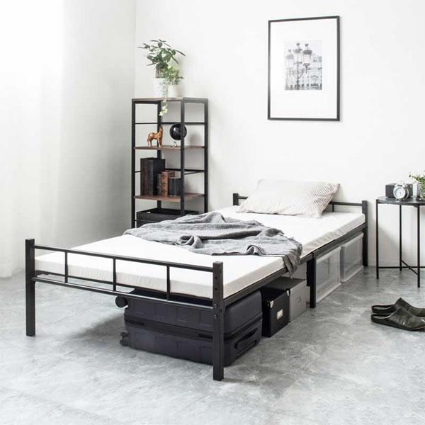 スチールベッド シングル ヘッドレス 頑丈 アイアン ベット 高さ調整