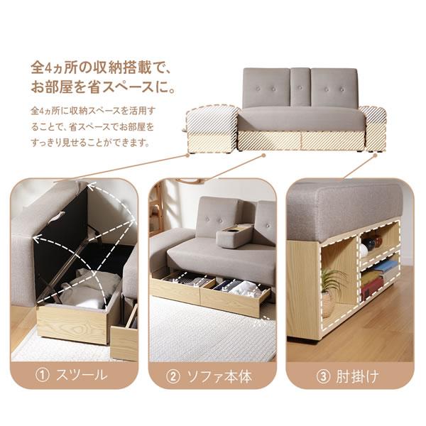 収納付きソファベッド 一人暮らしにおすすめ 分離スツール 多機能 