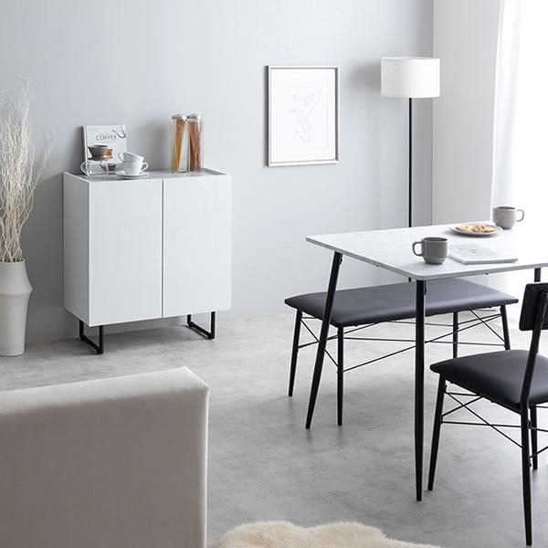 鏡面 チェスト キャビネット 幅70 おしゃれ ホワイト 白 グレー