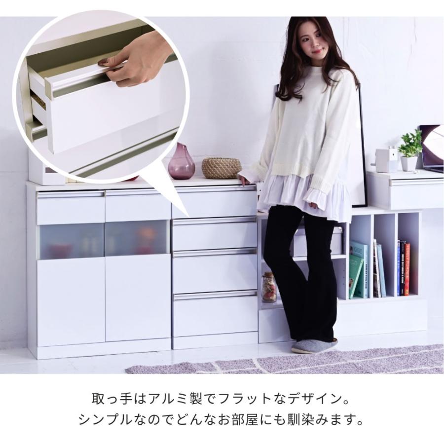 FKS-0002 4段チェスト リビングチェスト 白 キッチンチェスト カウンター下収納 コンパクト チェスト サイドチェスト 引き出し 収納 木製 スリム ホワイト 鏡面の画像