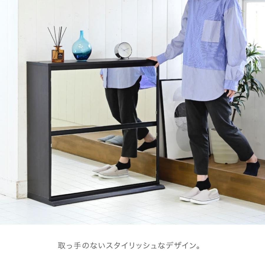 FSB-0003 シューズラック スリム シューズボックス 薄型 下駄箱 白 ミラー 薄型 玄関収納 省スペース 2段 幅90cmの画像