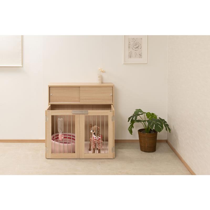 ペットケージ 折りたたみ 幅90cm 奥行30cm カウンター下 収納付き 背面化粧 省スペースの画像