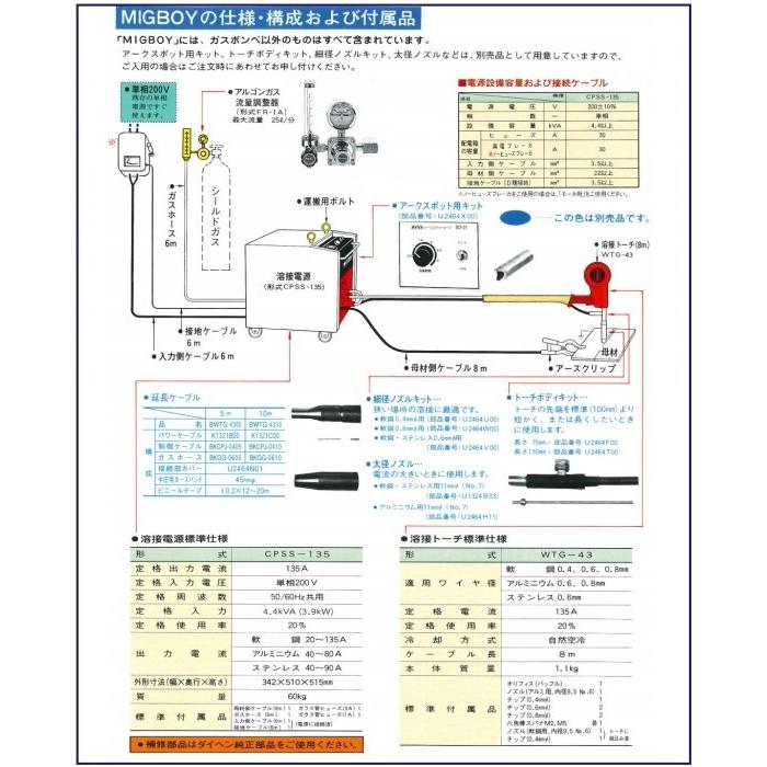 [MIG溶接機]ダイヘン　ミグボーイ１３５　(軟鋼・アルミ・ステンレス)　[送料無料]｜bedream｜02