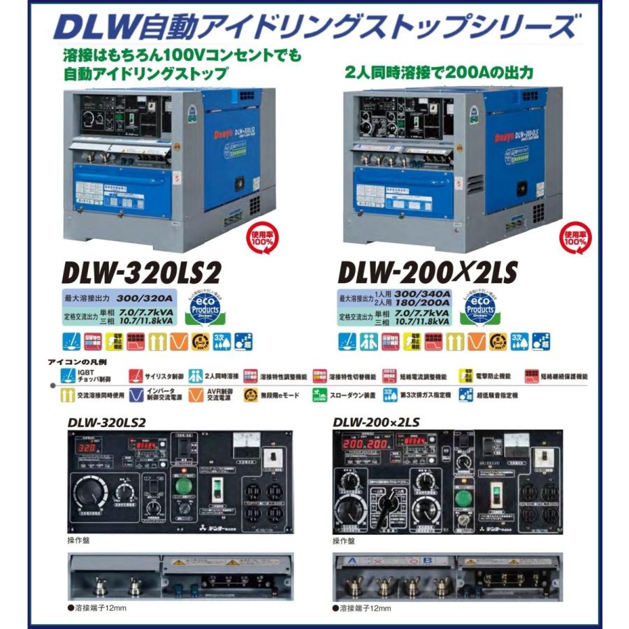 [ディーゼル 直流+交流電源]デンヨー　ディーゼルエンジン溶接機　DLW-200X2LS　[送料無料]｜bedream｜02