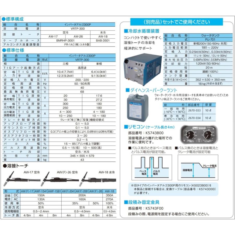 [TIG溶接機ダイヘン　インバータアルゴ３００Ｐ　トーチ空冷８ｍ　(リモコン付)[送料無料]｜bedream｜03