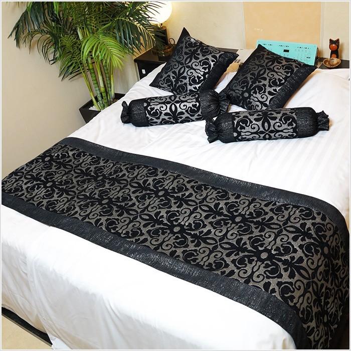 ベッドスロー ベッドライナー キング、クイーンサイズ、ダブル 250×70 タオル生地ブラック×シルバー No.16 bs016ホテル