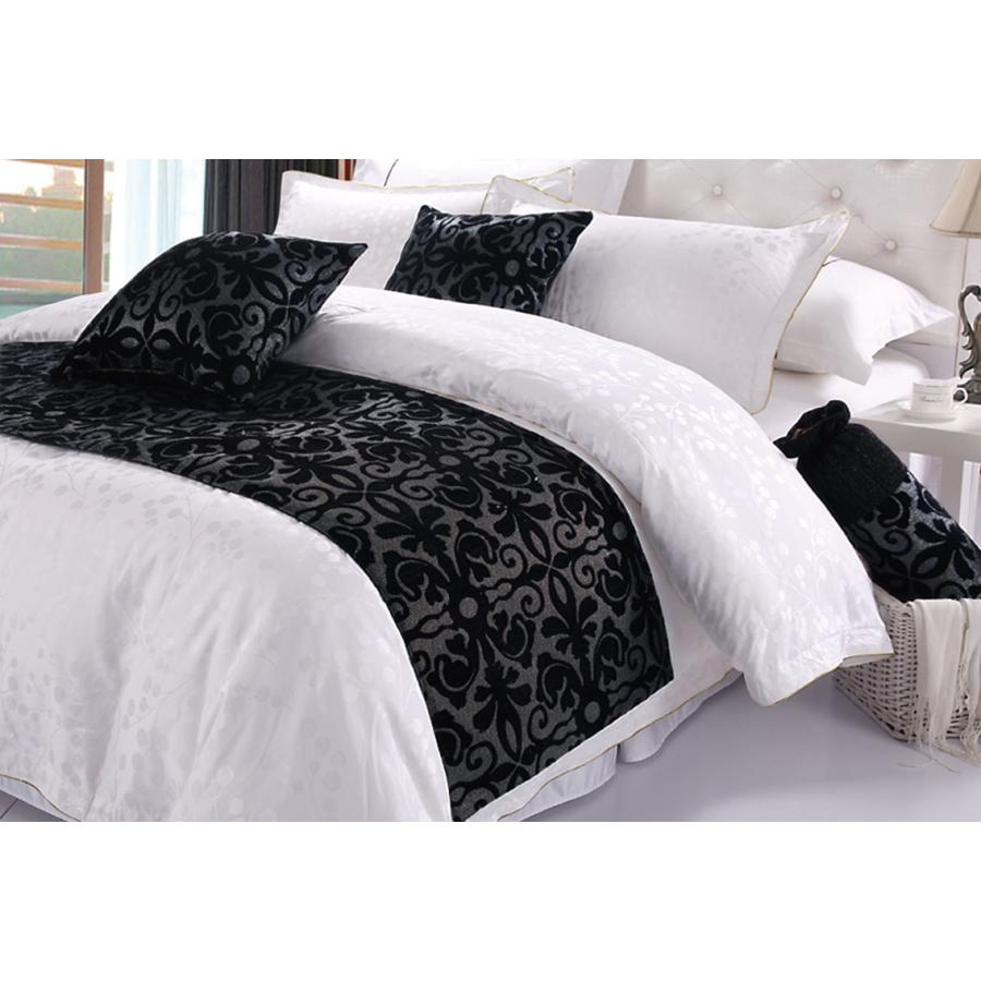 ベッドスロー ベッドライナー キング、クイーンサイズ、ダブル 250×70 タオル生地ブラック×シルバー No.16 bs016ホテル