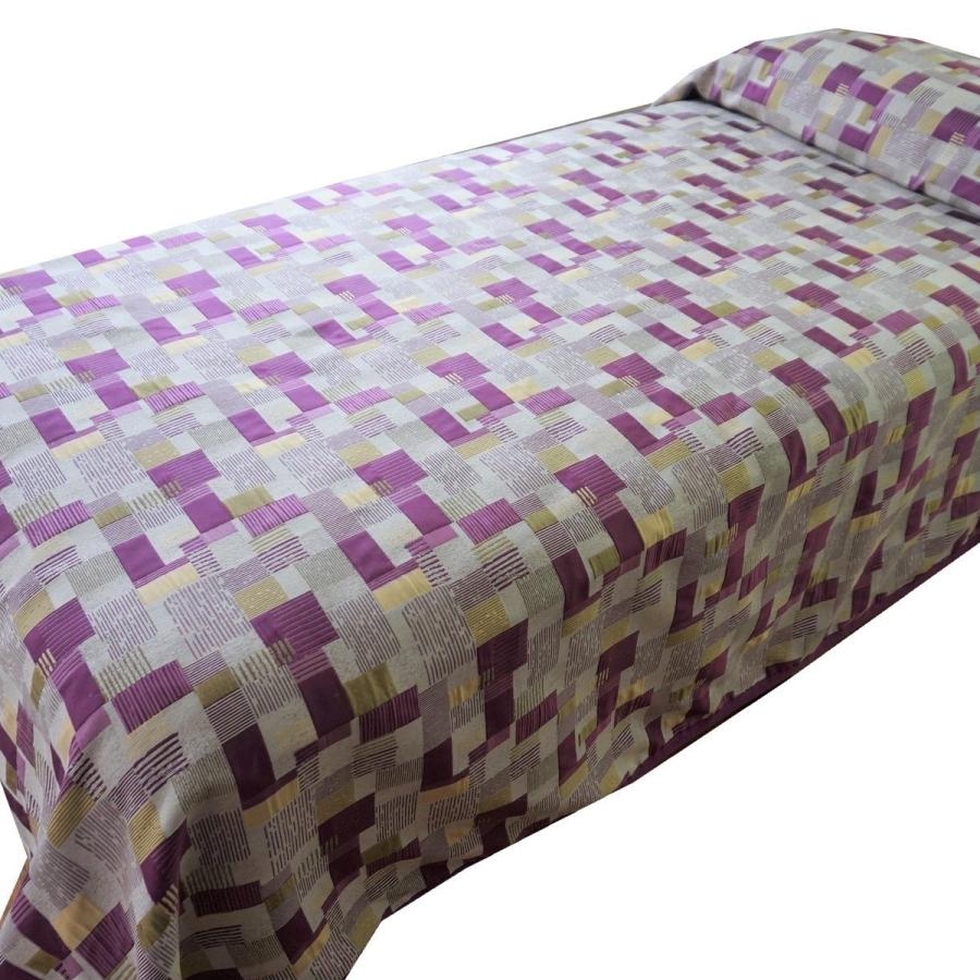 ベッドスプレッド レスコー パープルゴールド クイーン250×270cm 2.1kg/スペイン製/日本仕様/ジャガード織/リバーシブル/280ｃｍ超広幅デザイン生地/の画像