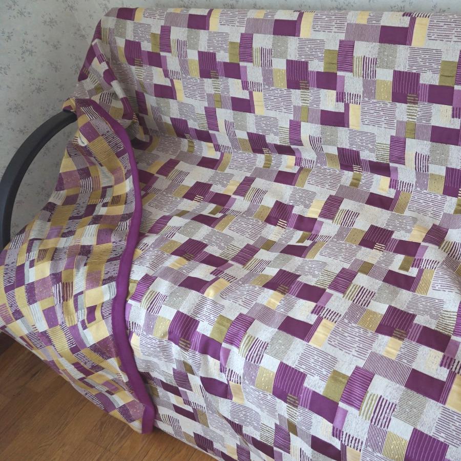 ベッドスプレッド レスコー パープルゴールド クイーン250×270cm 2.1kg/スペイン製/日本仕様/ジャガード織/リバーシブル/280ｃｍ超広幅デザイン生地/の画像