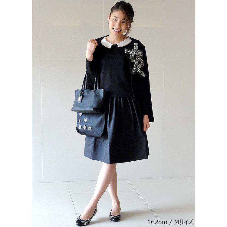 襟付きカットソー 長袖 黒 白 丸襟 えり付き 春 秋冬 レディース