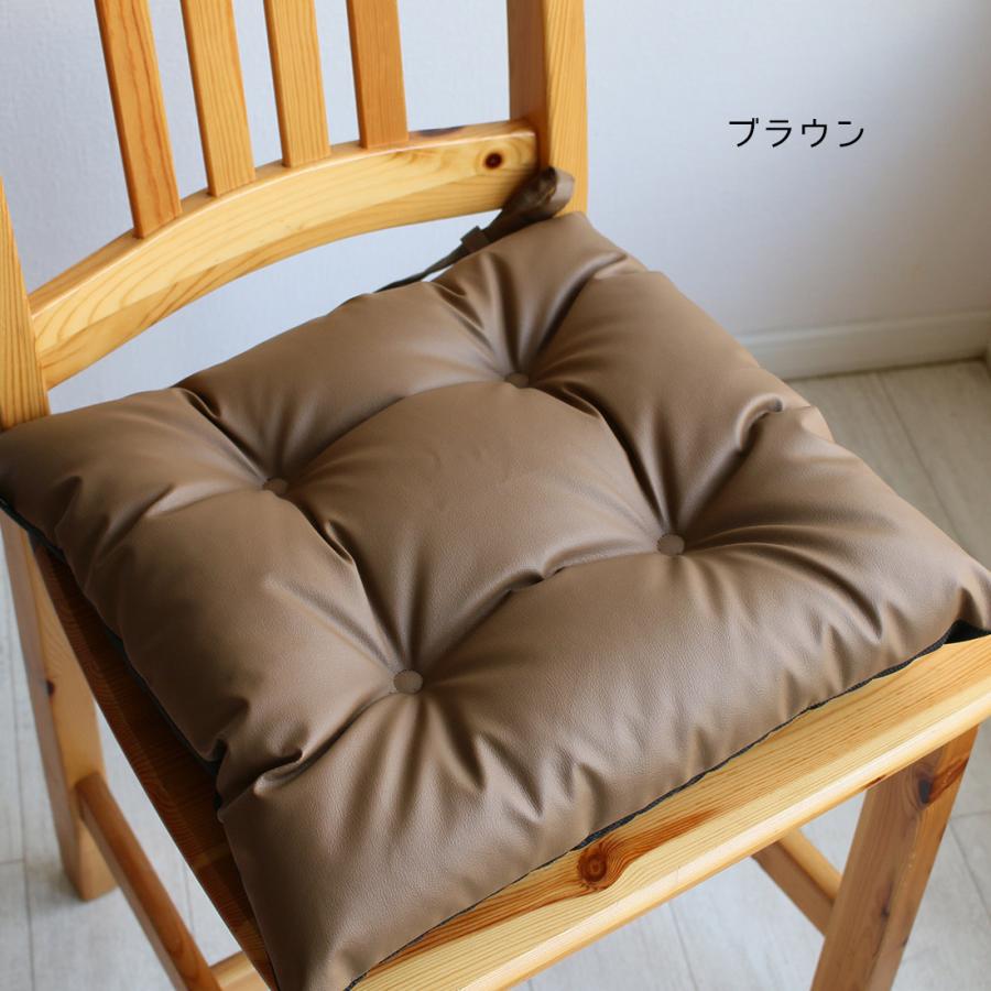 同色4枚セット シートクッション ひも付き ソフトレザー 42×42