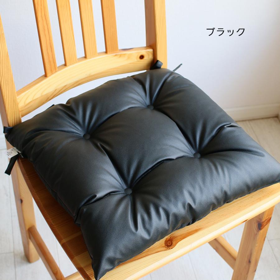 同色4枚セット シートクッション ひも付き ソフトレザー 42×42
