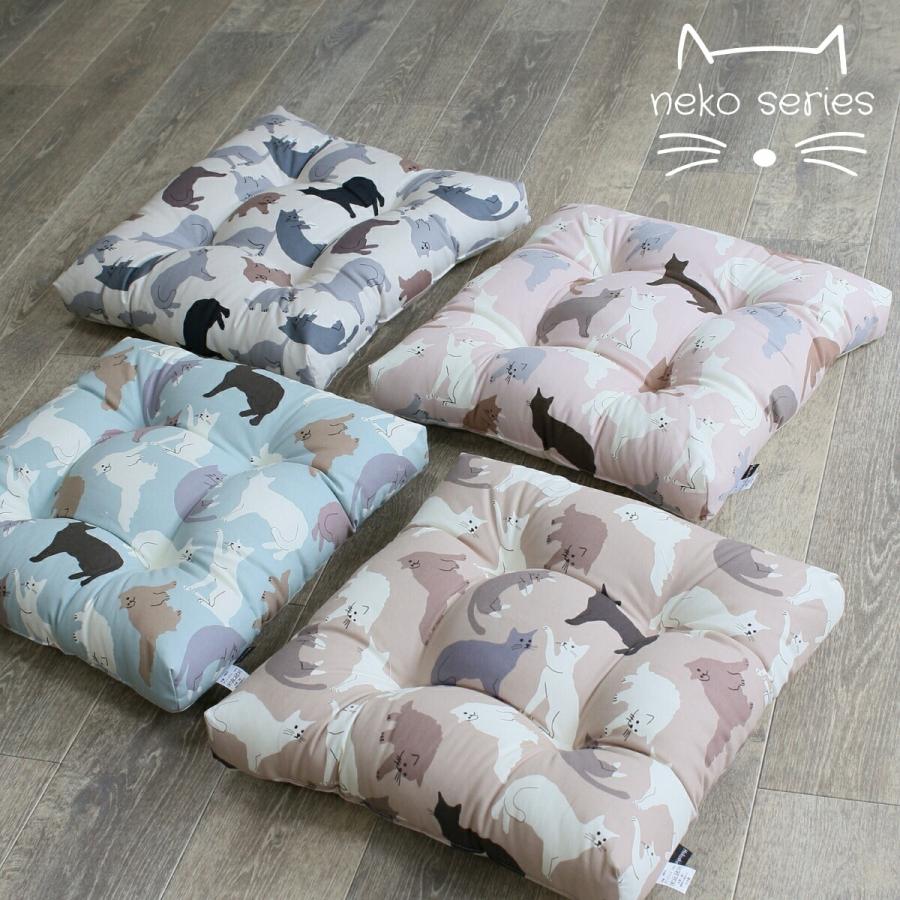 猫柄 クッション 2個セット 四角 ねこ 座布団 フロアクッション カフェ