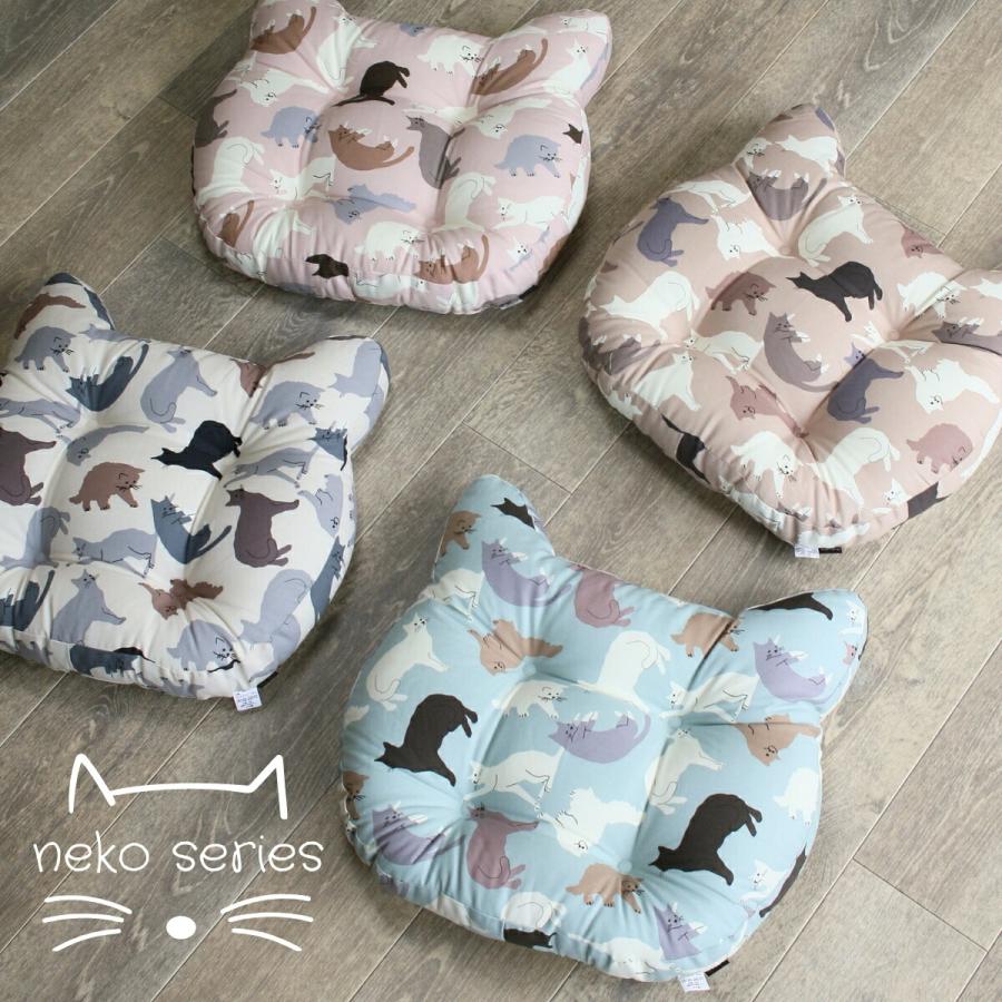 ねこ型 クッション 4個セット 座布団 フロアクッション 猫柄