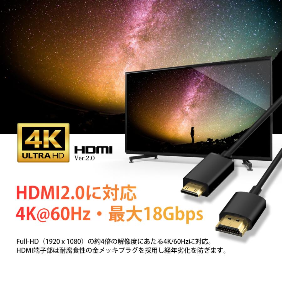 VISION MiniHDMI to HDMI カールコード ケーブル HDMI2.0対応 1080P 4K 60Hz 30〜50cm オス-オス 322059 送料無料｜beebraxs｜03