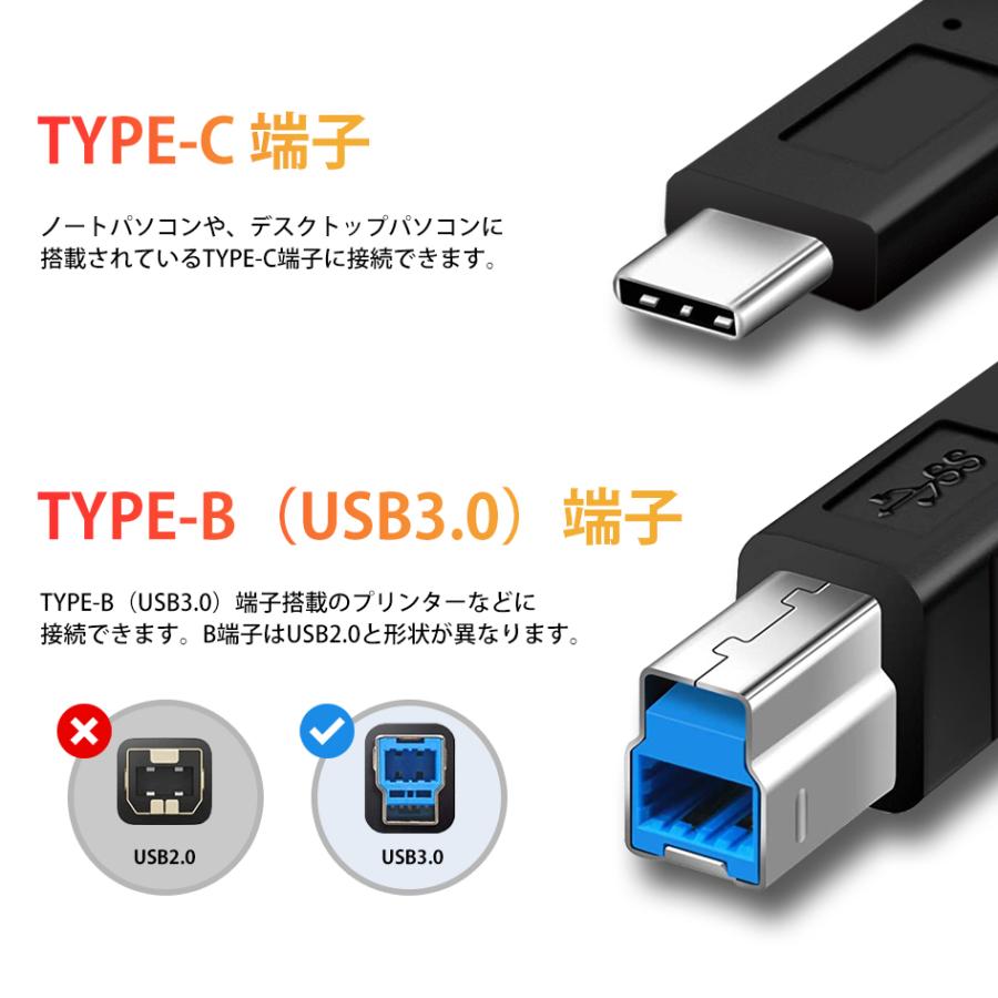 USB3.0 ケーブル TYPE-C to TYPE-B プリンタ スキャナ 複合機 FAX 周辺