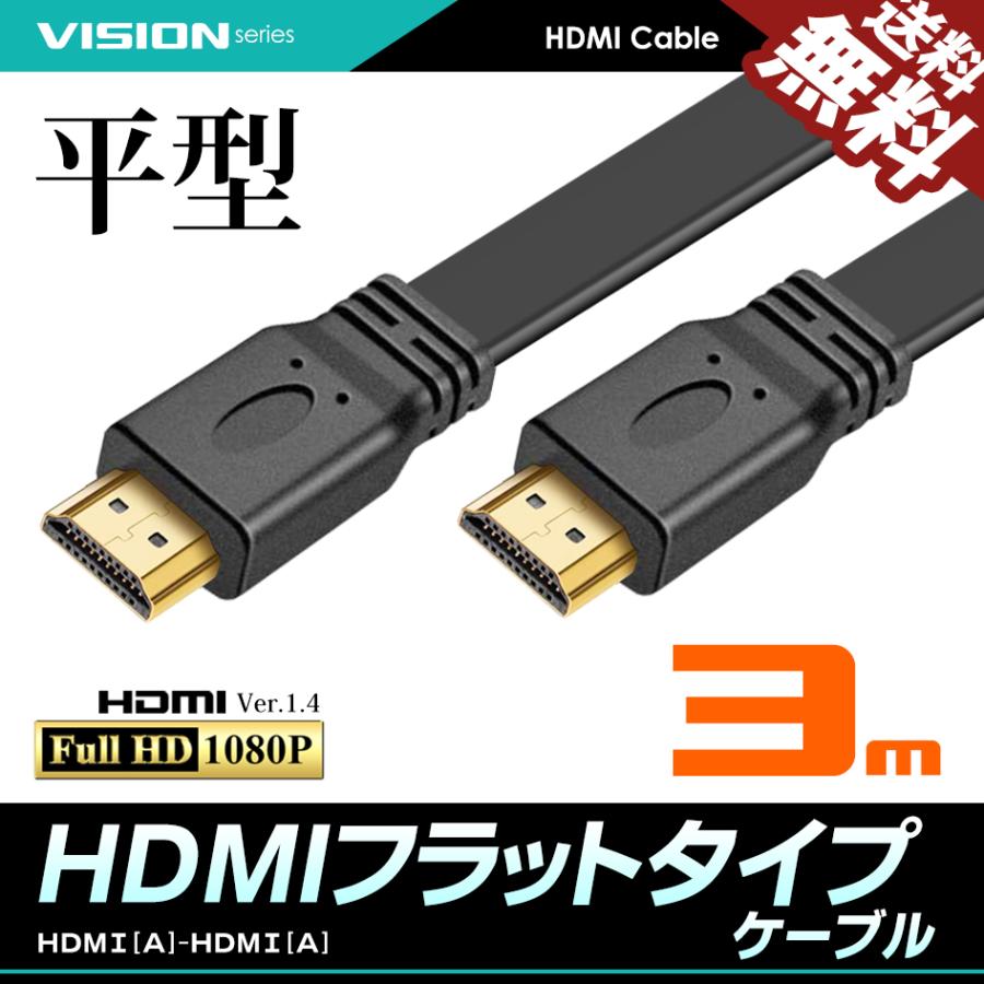 HDMIケーブル フラット 3m 3メートル 薄型 新作続 平型 今だけスーパーセール限定 FullHD 送料無料 3D Ver1.4 フルハイビジョン