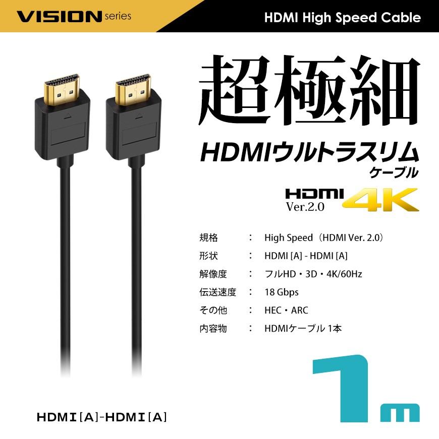 VISION HDMIケーブル ウルトラスリム 1m 100cm 比べてみて 超極細 直径