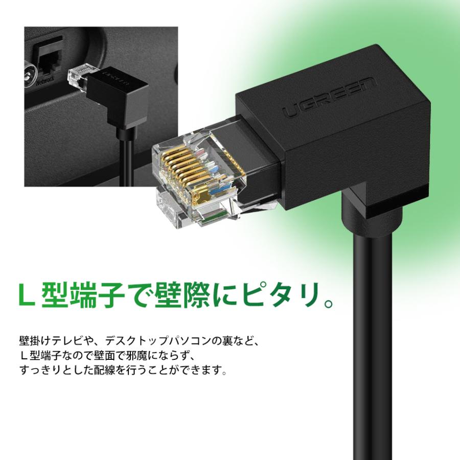 UGREEN LANケーブル L型端子 1m カテゴリー6 1Gbps ギガビット 高速通信 CAT6 RJ45 壁面 壁掛けに 30833 | UGREEN | 01