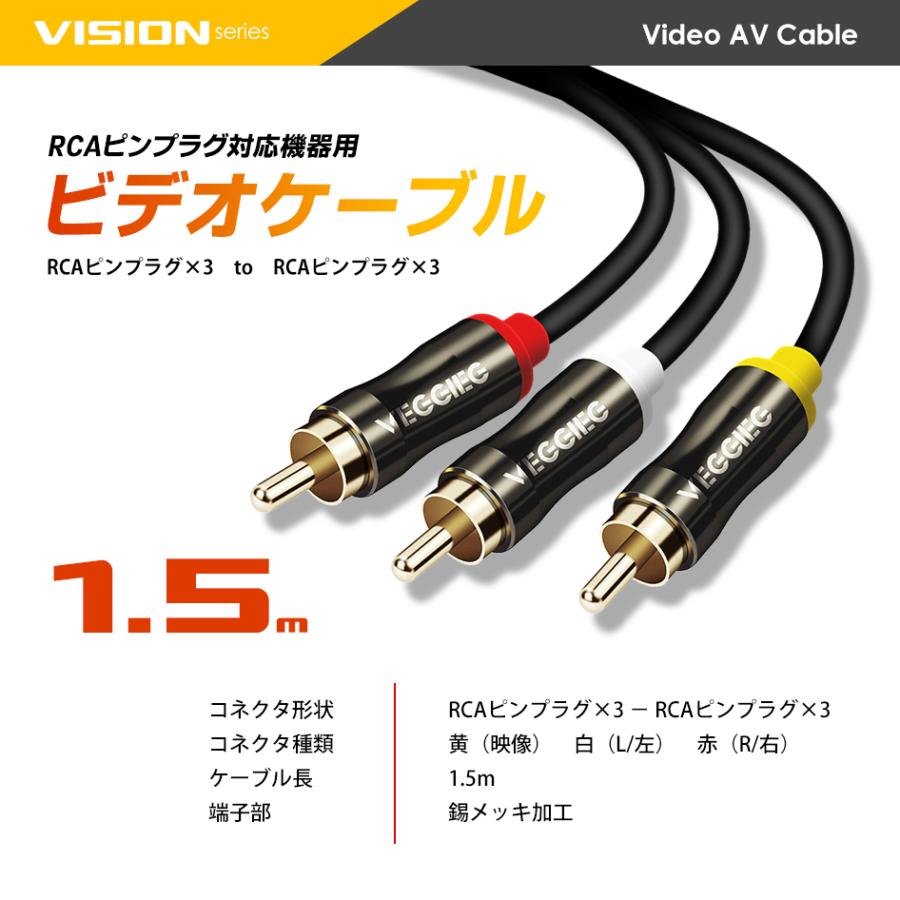 ビデオケーブル 1.5m AVケーブル 3RCA to 3RCA テレビ ビデオ コード 映像 ゲーム 音声 ステレオ オーディオ RCAケーブル RCAピンプラグ メッキ 送料無料｜beebraxs｜07