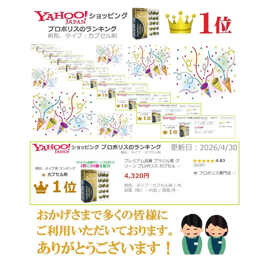 プレミアム品質 ブラジル産 グリーン プロポリス カプセル 250mg×45粒
