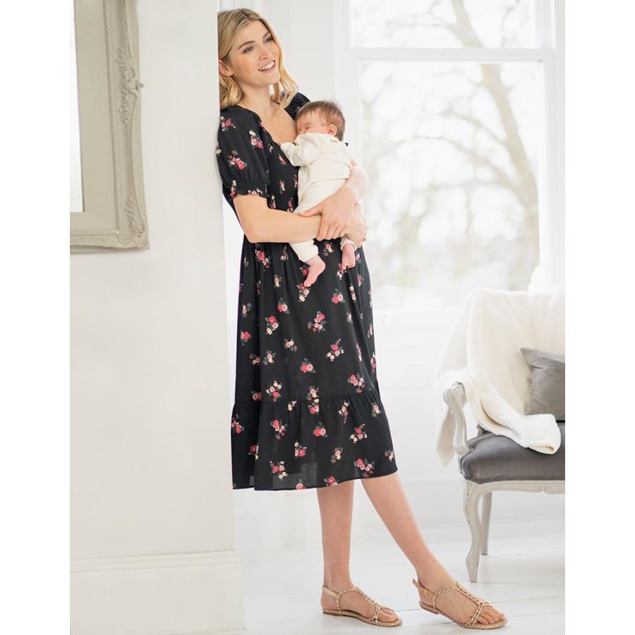 サマーセール  Seraphine セラフィン マタニティ・授乳ワンピース VERONA ミディワンピース ブラックプリントの画像