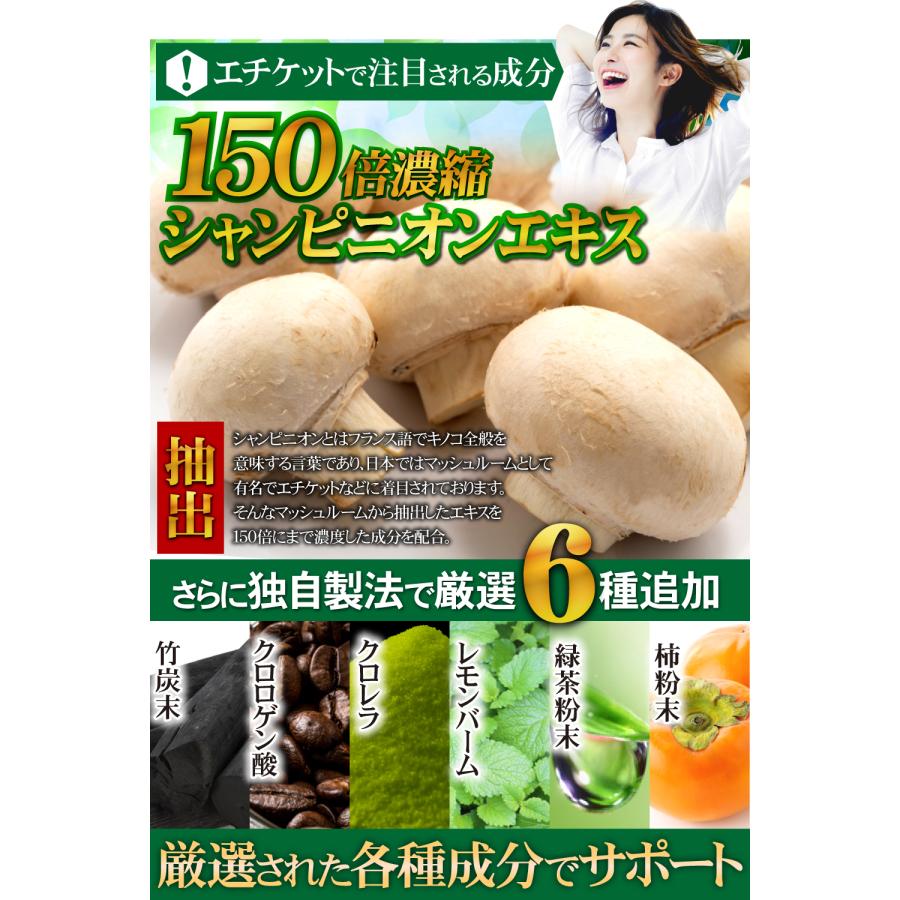 シャンピニオン （約6ヵ月分/360粒）エケット対策 口臭 体臭 汗臭 加齢臭  ケア サプリ  竹炭 カテキン クロレラ クロロゲン酸 BRENICAL |  | 02