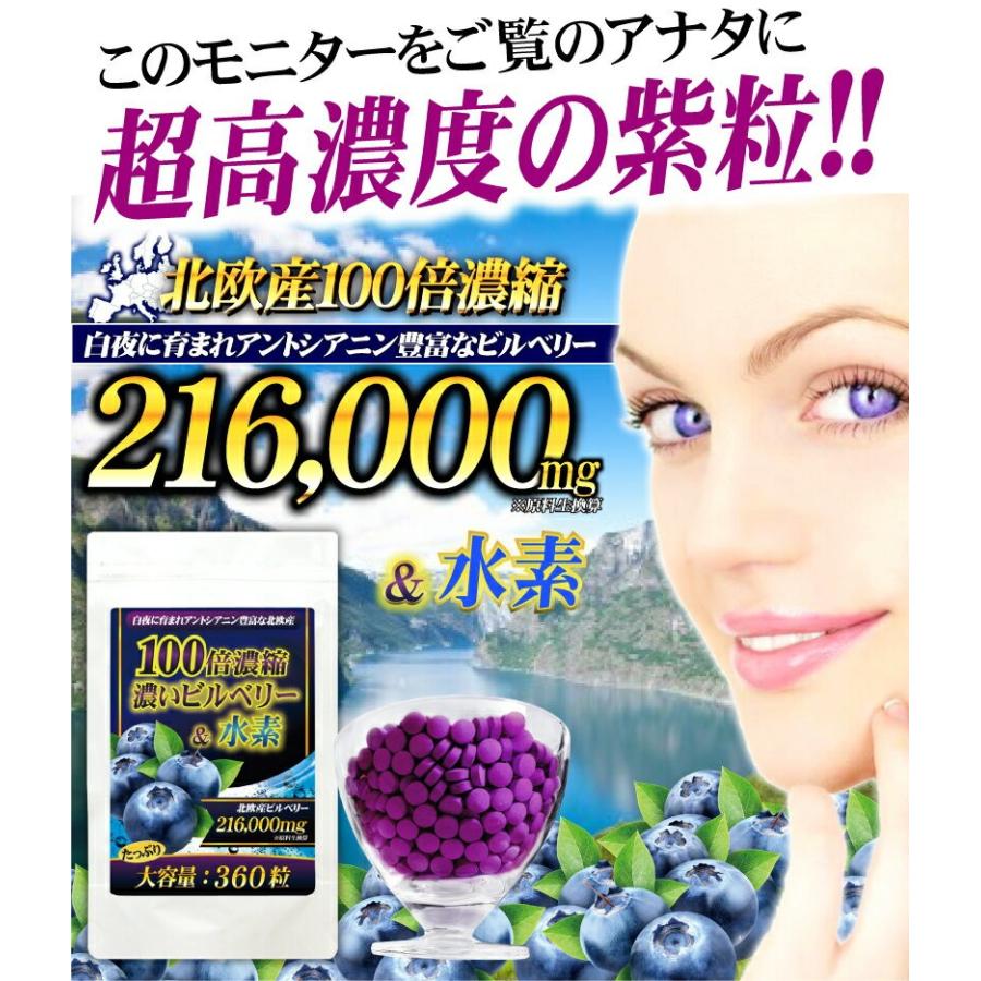 ビルベリー サプリ 水素 ルテイン  【メール便送料無料】北欧産100倍濃縮ビルベリーPLUS水素（大容量約6ヵ月分/360粒）｜beety｜02