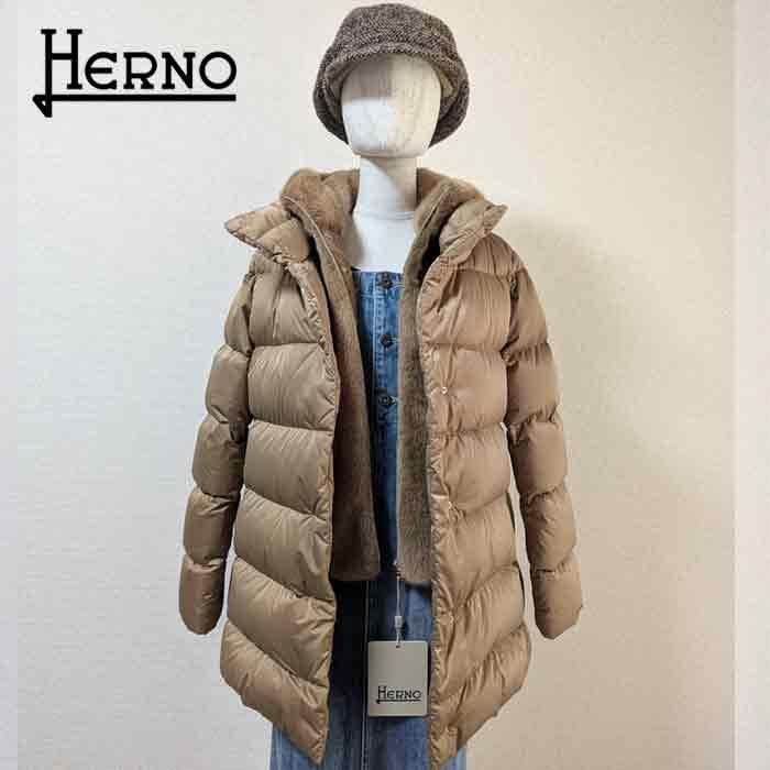 HERNO（ヘルノ） エコファー 重ね着風 ダウンコート ラゾ Aシェイプ