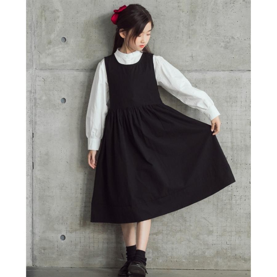 モノトーン ノースリーブワンピース Aライン ミディアム丈 重ね着 ブラック 女の子 ガールズ 韓国子供服 120cm 130cm 140cm 150cm 160cm |  | 02